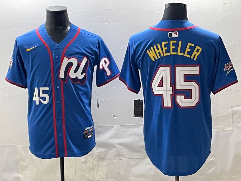 Men 2025 Philadelphia Phillies #45 Wheeler Blue All star Nike MLB Jersey style 03